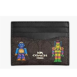 New Coach Cosmic Slim Id Card Case In Signature Canvas With Robot Print